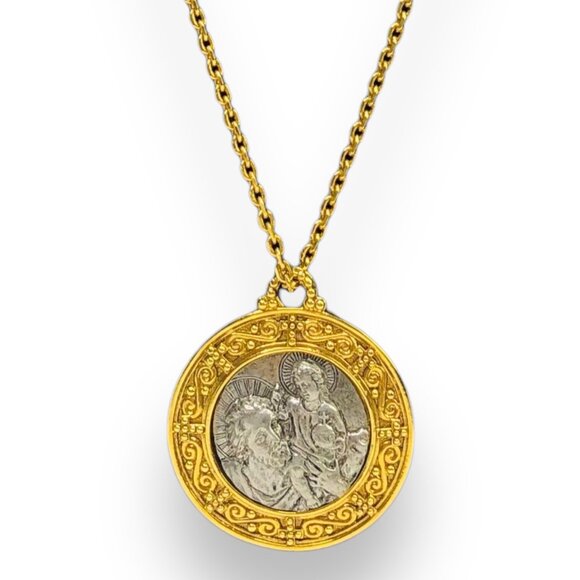 Vatican Library St. Christopher Protect Us Medallion Pendant Necklace 24" Gold - Picture 2 of 11
